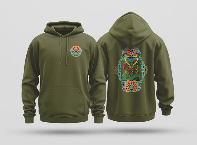 Hoodie Dancheong 단청 - UNISEXE Army