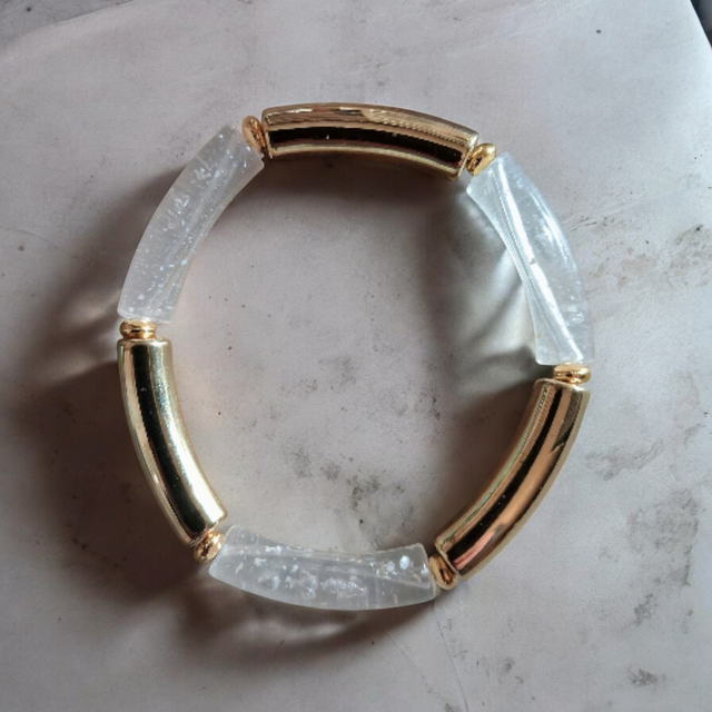 Bracelet élastique perles tube résine