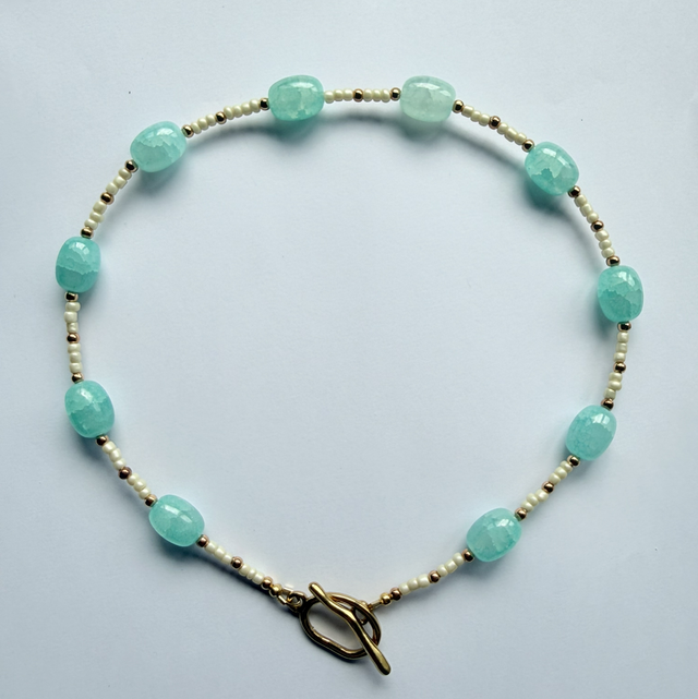 MARINA - Aqua &amp; Ivory Beaded Toggle Necklace
