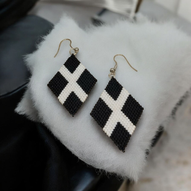 Boucles d'oreilles losanges noir et blanc