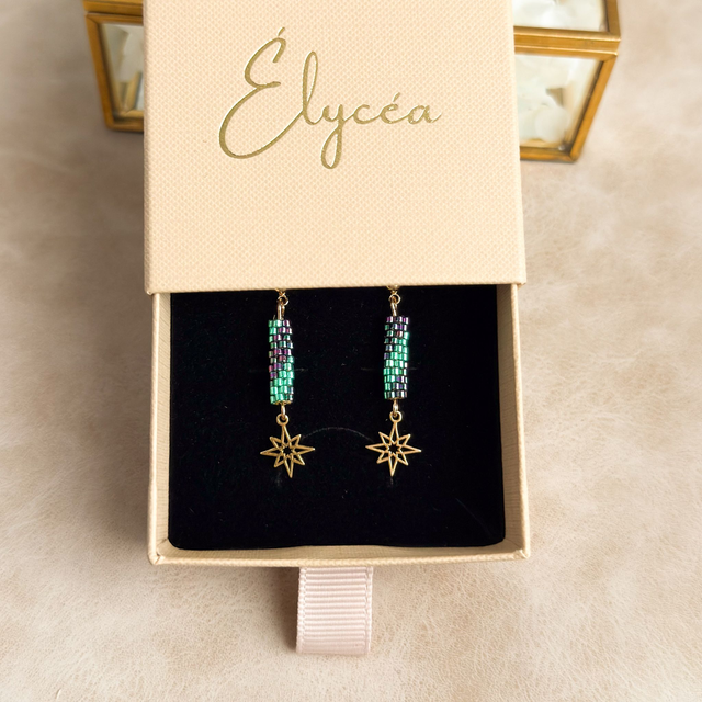 Nuit Boréale - Boucles d'oreilles tissées main