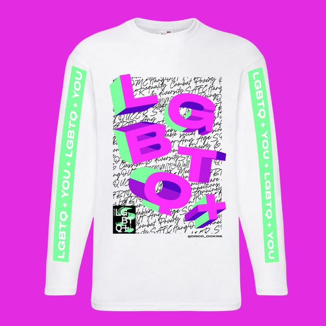 Disco Dickins X LLGBTQCC white long sleeved tee