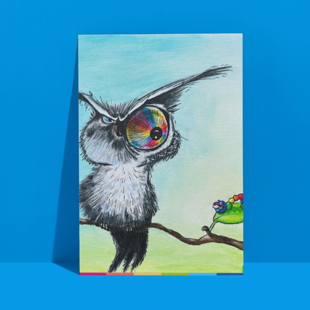 Uil en rups | Ansichtkaart A6