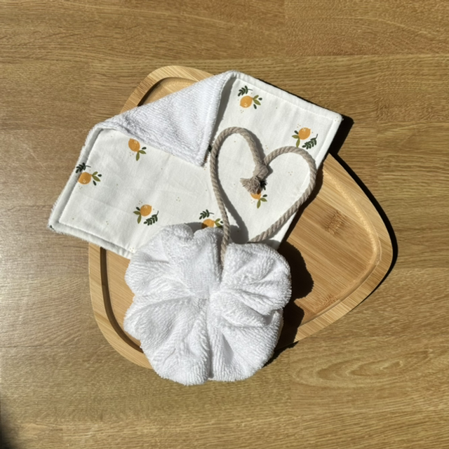 Duo débarbouillette et fleur de douche citrons