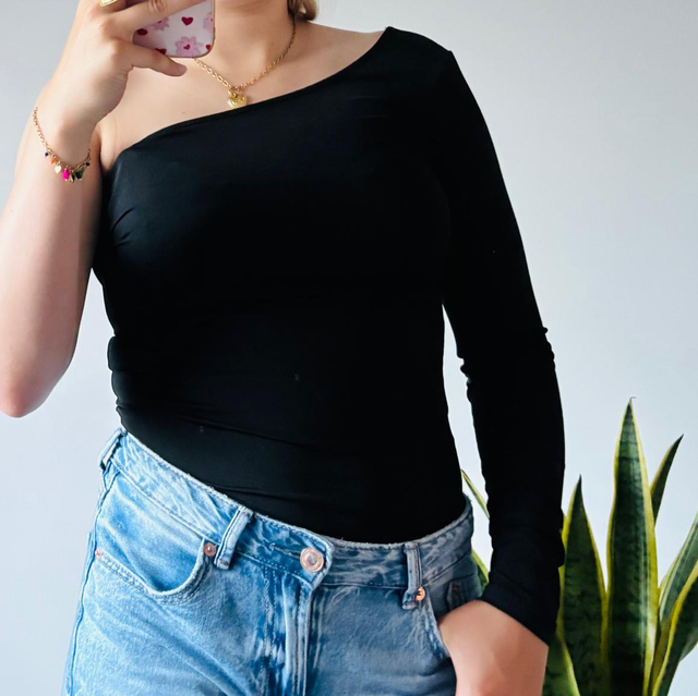 One schoulder top zwart 