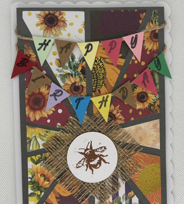 Rustic "Bee Collection" Birthday Card – Sunflowers &amp; Hessian