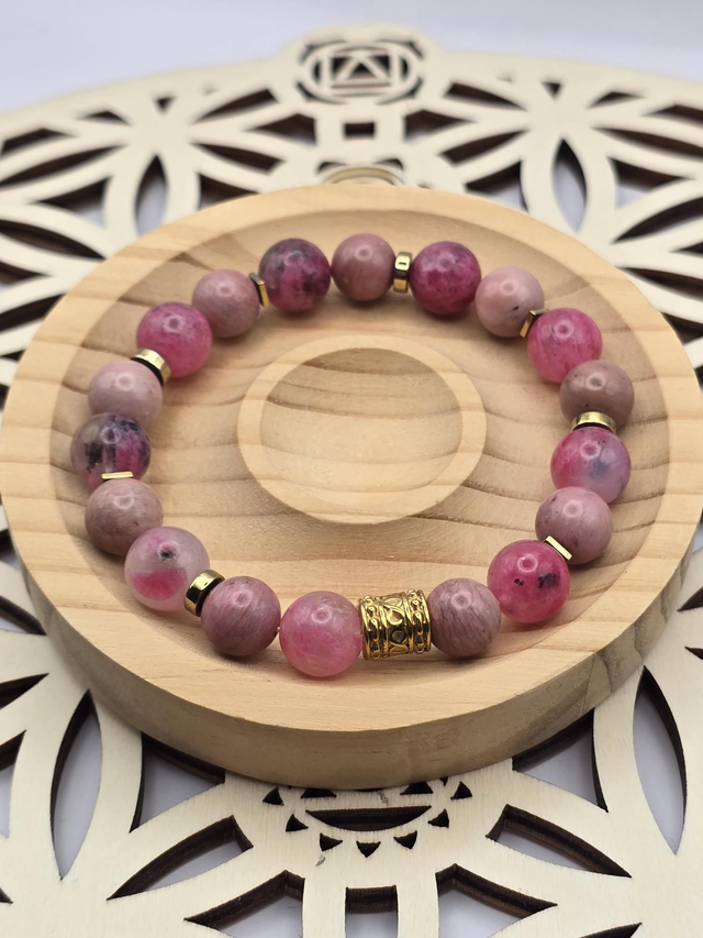 Bracelet Rhodonite rose et sur Quartz 1 cm 