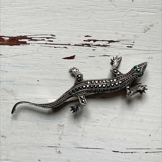 Art Déco Salamander Anstecknadel  Markasiten 835er Silber 