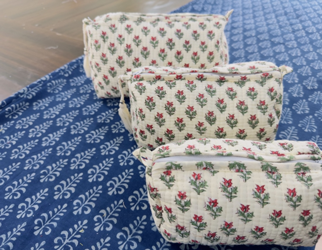 Cream Floral Toiletry Bag Medium