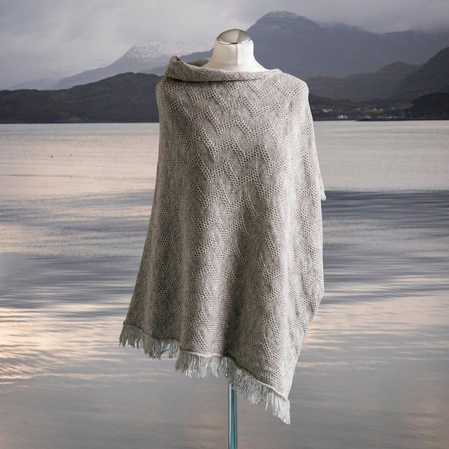 Seashore Merino Textured Women's Poncho - Silver Grey textured poncho. Knitted poncho. assorted colours (1)