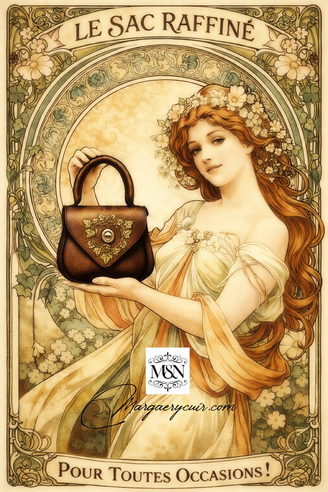 Sac à main motif Art nouveau en cuir repoussé