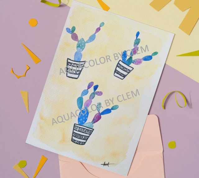 Tableau A4 moderne cactus multicolores