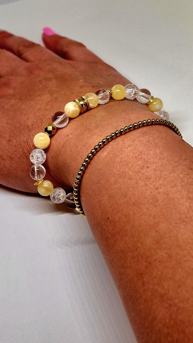 Bracelet Calcite jaune et Cristal de roche en 0,8 cm