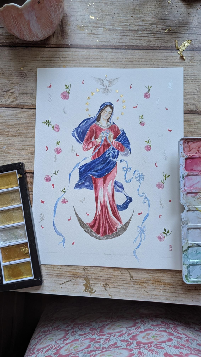 Sainte Marie qui défait les nœuds aquarelle 