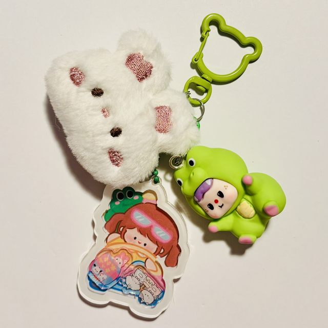 Mini Kawaii cute animal plush with Green Frog Kawaii Doll figure &amp; acrylic shaker charm