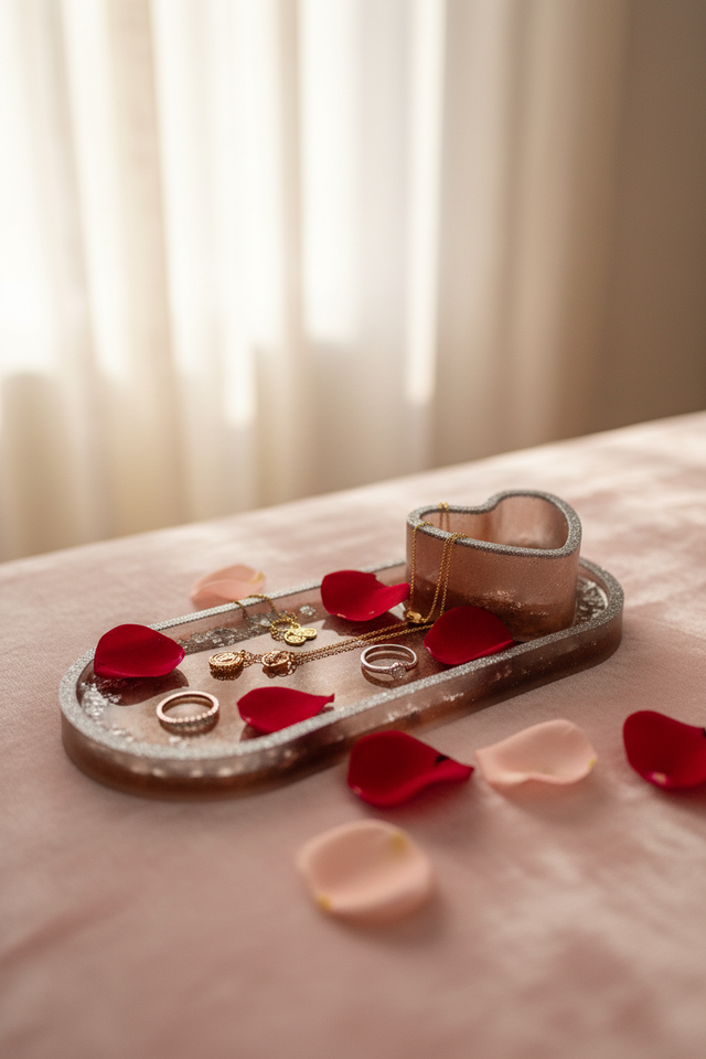 Plateau bijoux coeur - Nude argenté