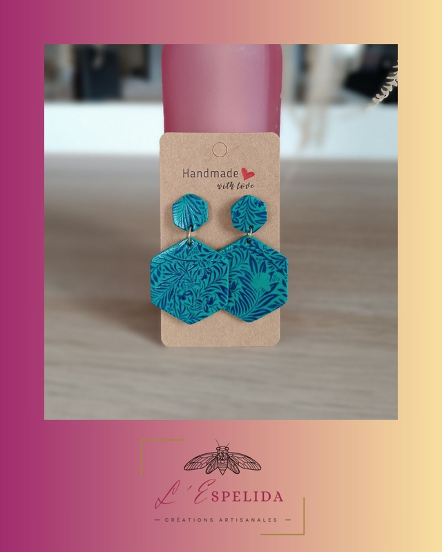 Hexagone vert imprimé feuillage bleu