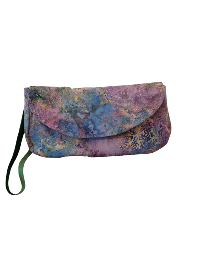 Clutch bag made with pink and blue fabric