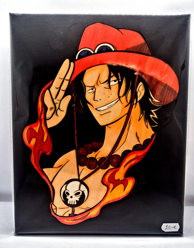 Toile avec gravure sur bois - One Piece - Ace