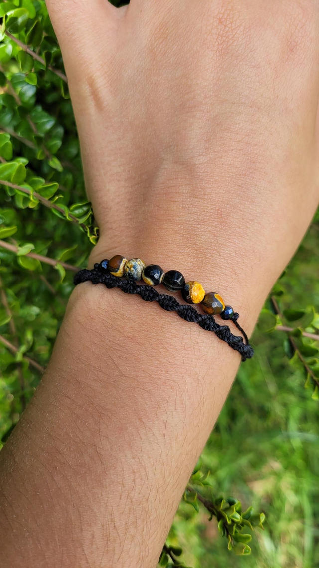 Bracelet noir double rang - Pierres Jaspe bourdon