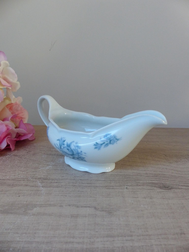 Saucière en porcelaine française de Limoges à fleurs bleues tendres, Bol à sauce en porcelaine, vaisselle de France Vintage