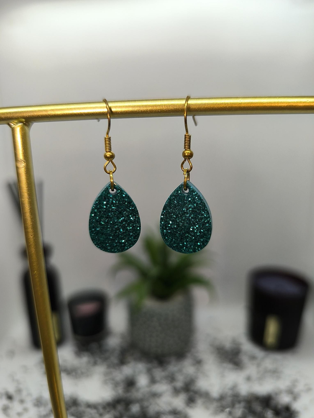 Boucles d'oreilles goutte bleu canard pailleté 