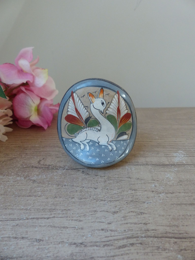 Petite chouette mexicaine en céramique Tonala – Figurine artisanale peinte à la main, décor féérique et oiseau vintage du Mexique