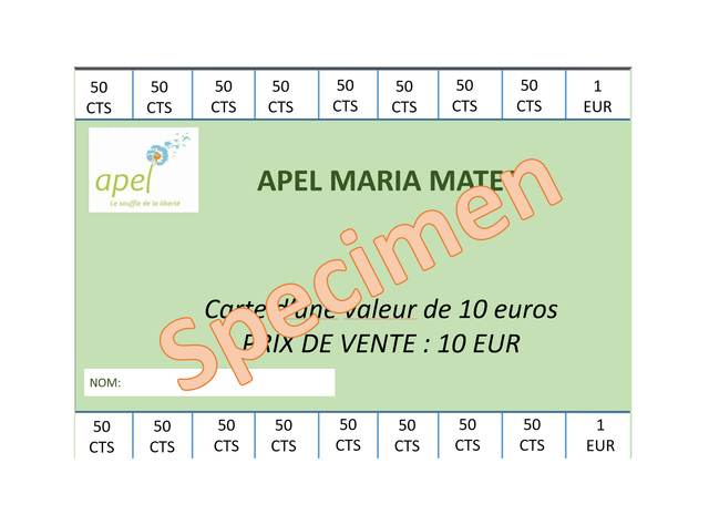 Carte prépayée (Buvette...)