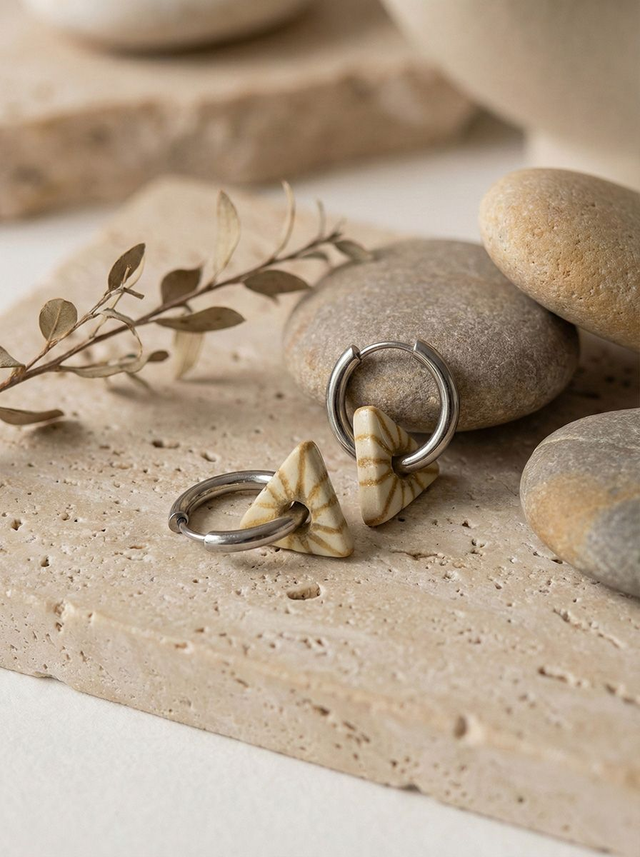 Olive lines Sunburst Triangle thick Hoop earrings