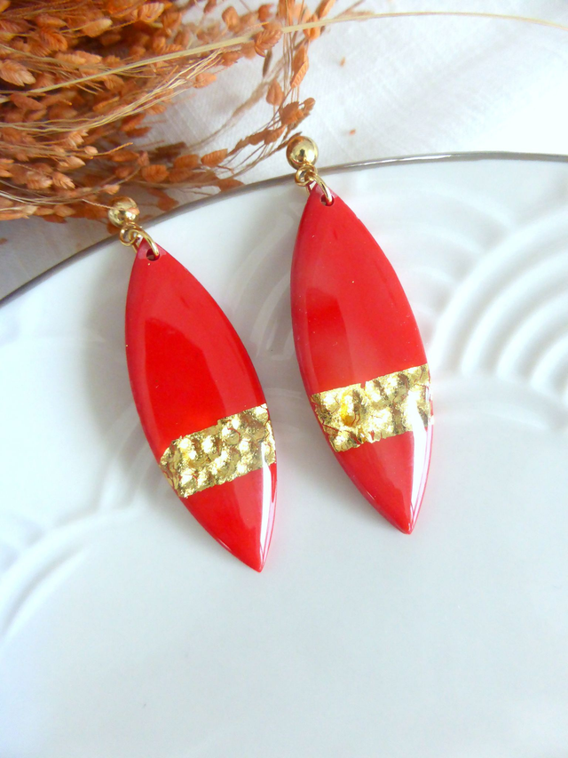 Boucles d'oreilles ogives rouges - Nuit dorée