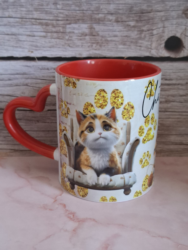 Mug coeur rouge chat tricolore