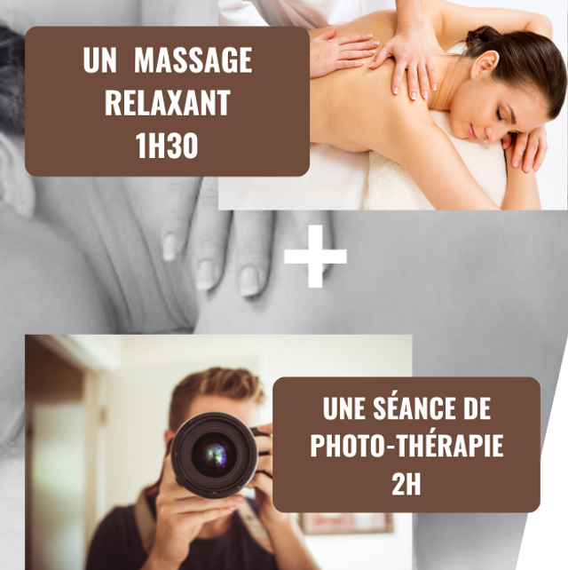 Pack Bien-être 1h30 de massage relaxant + 2h de séances de Photo-Thérapie (20 photos HD)