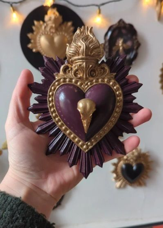 Décoration murale - cœur ex-voto - crâne corbeau