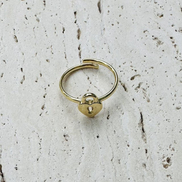 Ring hartjes slotje goud 