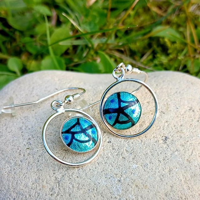 Boucles d'oreilles "Double Cercle" en émail turquoise