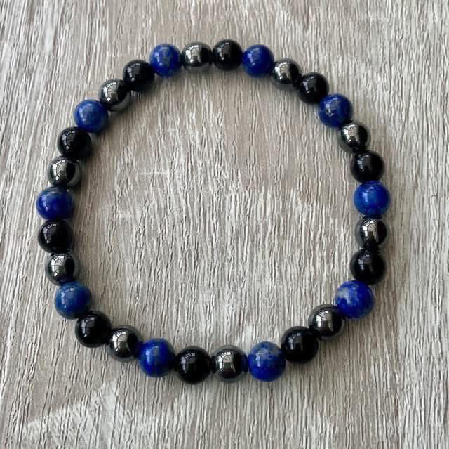 Lapis Lazuli, Onyx, Hematite 7” bracelet 
