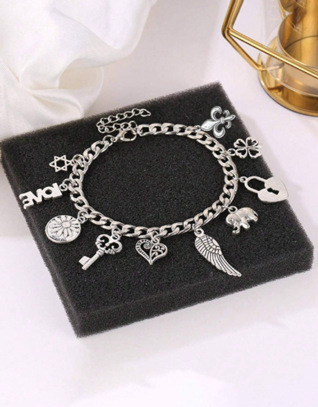 Bracelet Cœur &amp; À Breloque Clé