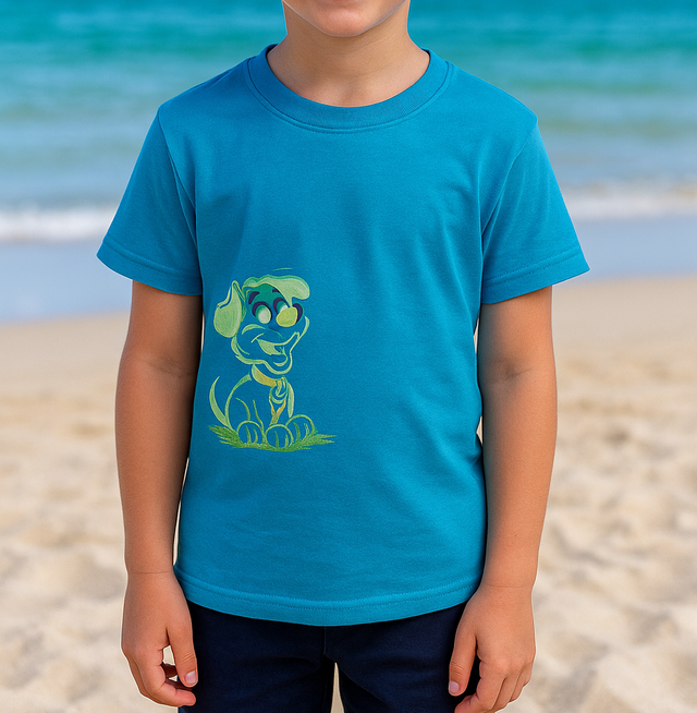 Maglietta "Cagnolino" per bimba o bimbo, dipinta a mano dai ragazzi di Nisida