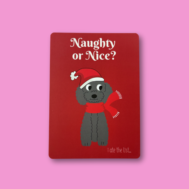 Kerstkaart Naughty or Nice dog