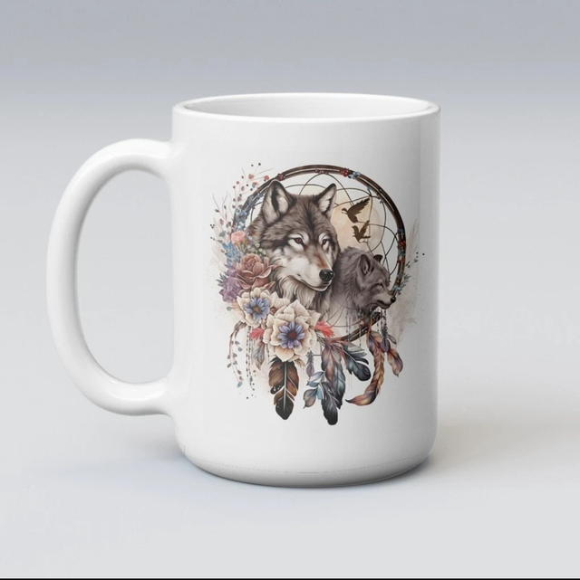 Wolf Dream Catcher Wiccan Pagan Pack Howl Nature  11oz Mug Cup gothic