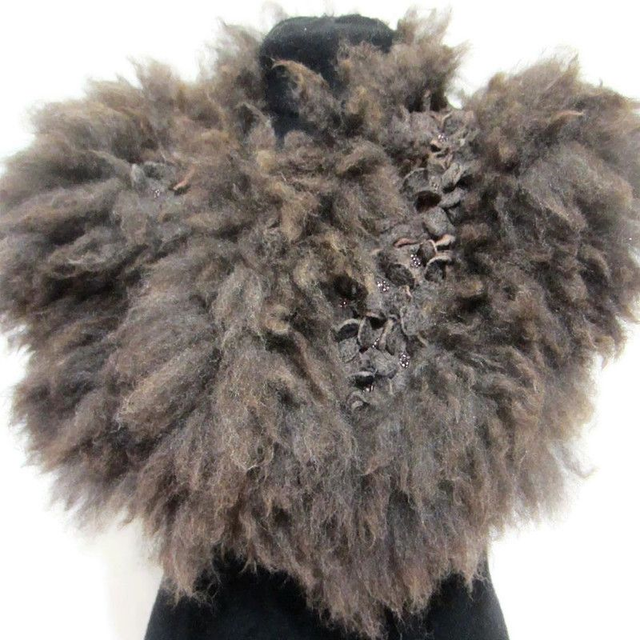 Colletto donna lana infeltrita Colletto OOAK feltro fatto a mano caldo morbido Pelliccia lana di agnello alpaca tosata