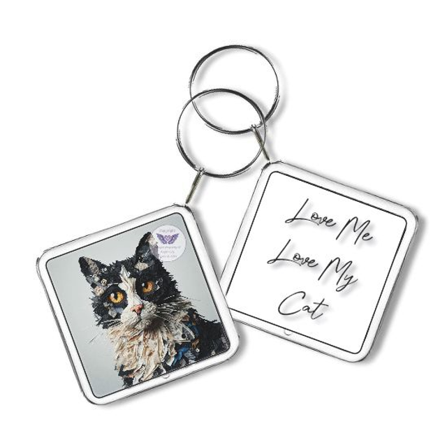 Artistic cat print Square Keyring (C05)