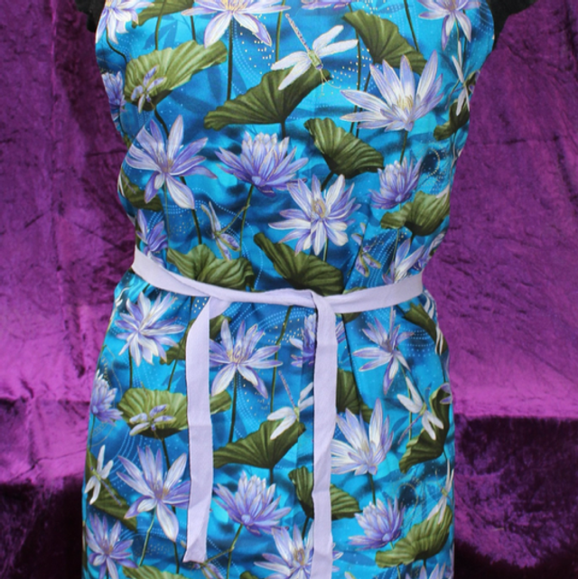 Apron (Adult) Flower Waterlily on blue