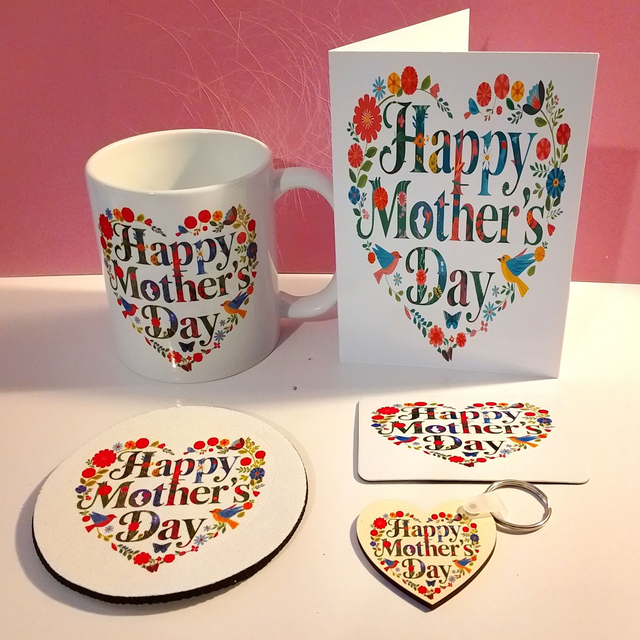 Floral Mother's Day 5 Piece Card Mug Coaster Keyring Magnet Gift Set 11 Designs