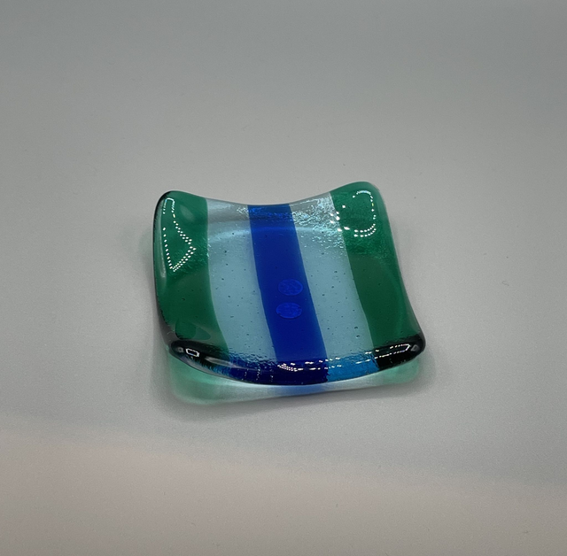 Blue, Green Stripped Ring Dish 8cm x 8cm