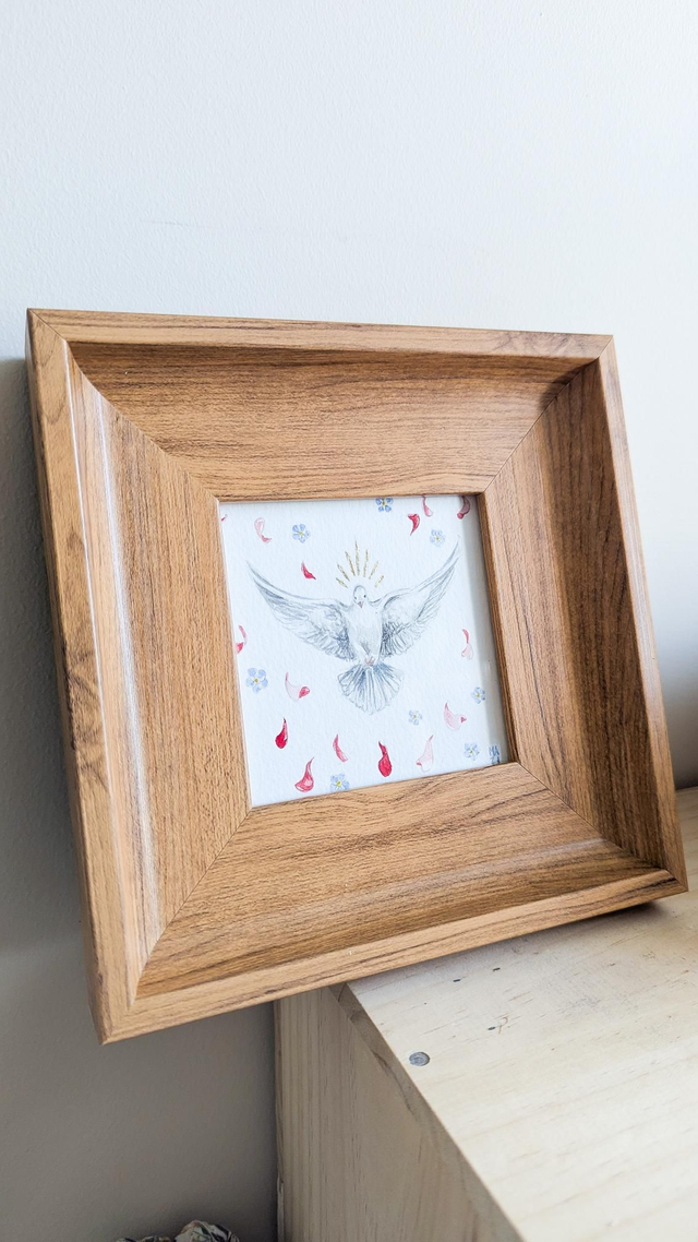 Aquarelle Esprit-Saint et fleurs encadrée 