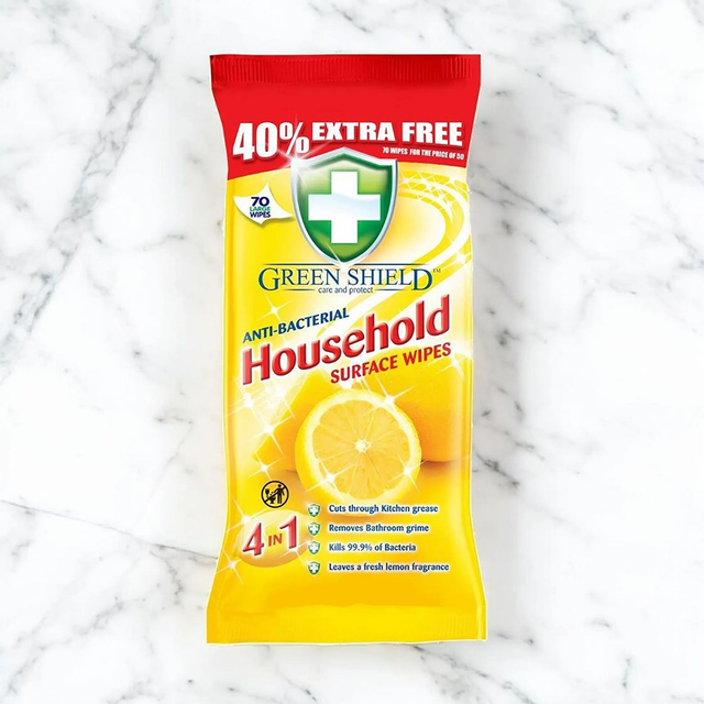 Green Shield Anti-Bacterial Household Surface Wipes - 70 Pack