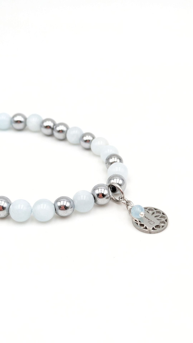 Bracelet Clara Joia Aigue Marine Acier Argenté Rosace