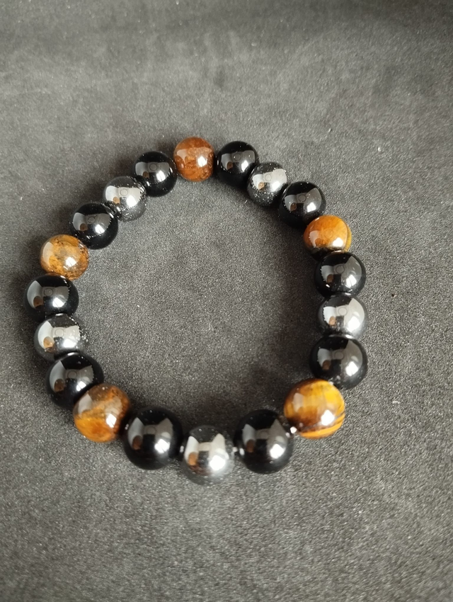 Bracelet Protection &amp; Ancrage – Hématite, Œil de Tigre &amp; Obsidienne