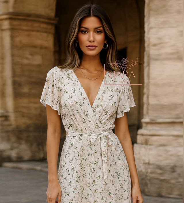 Romantisches Maxi Wickel Look Kleid Sommer unigröße 